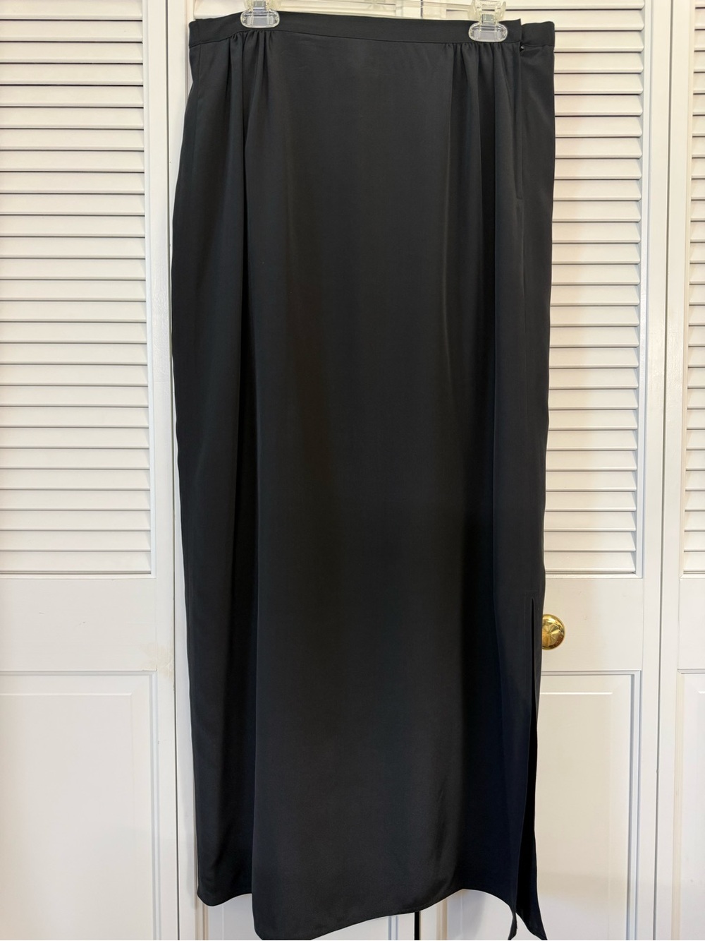 Vintage Lauren Alexandra Women's Black Solid Silk Satin Long Pencil Skirt 14